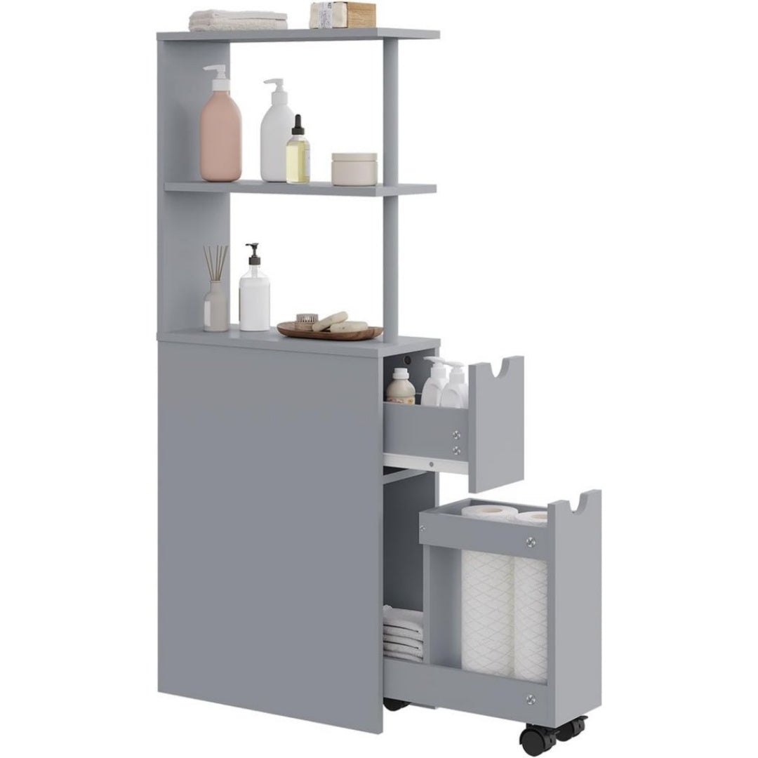 Armoire de Salle de Bain, 45 x 19 x 113 cm, Couleur Gris