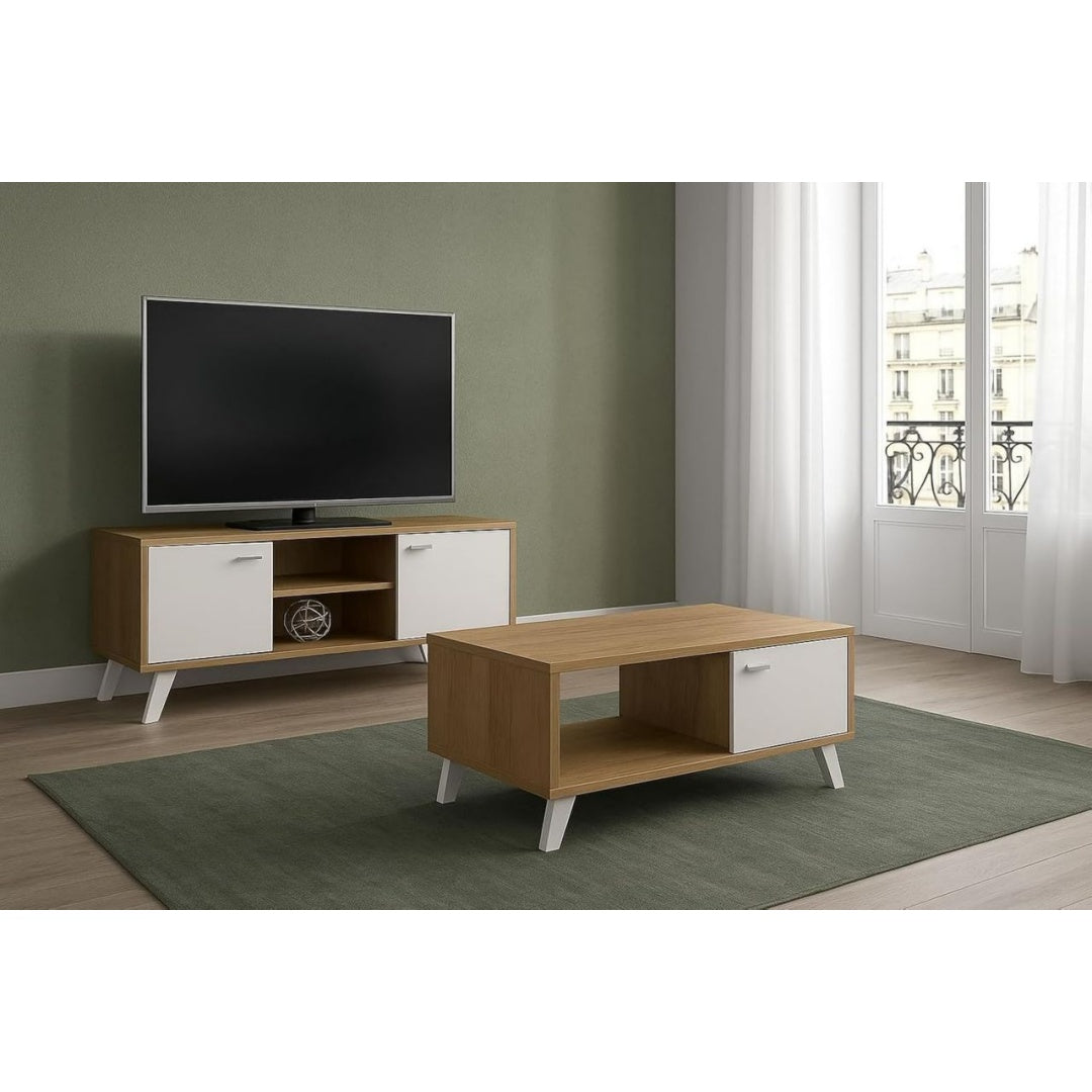 Table Basse en Bois de Chene de Couleur Blanc