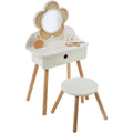 Tabouret: Coiffeuse avec miroir en forme de fleur et contour cannage, Finition Rouge