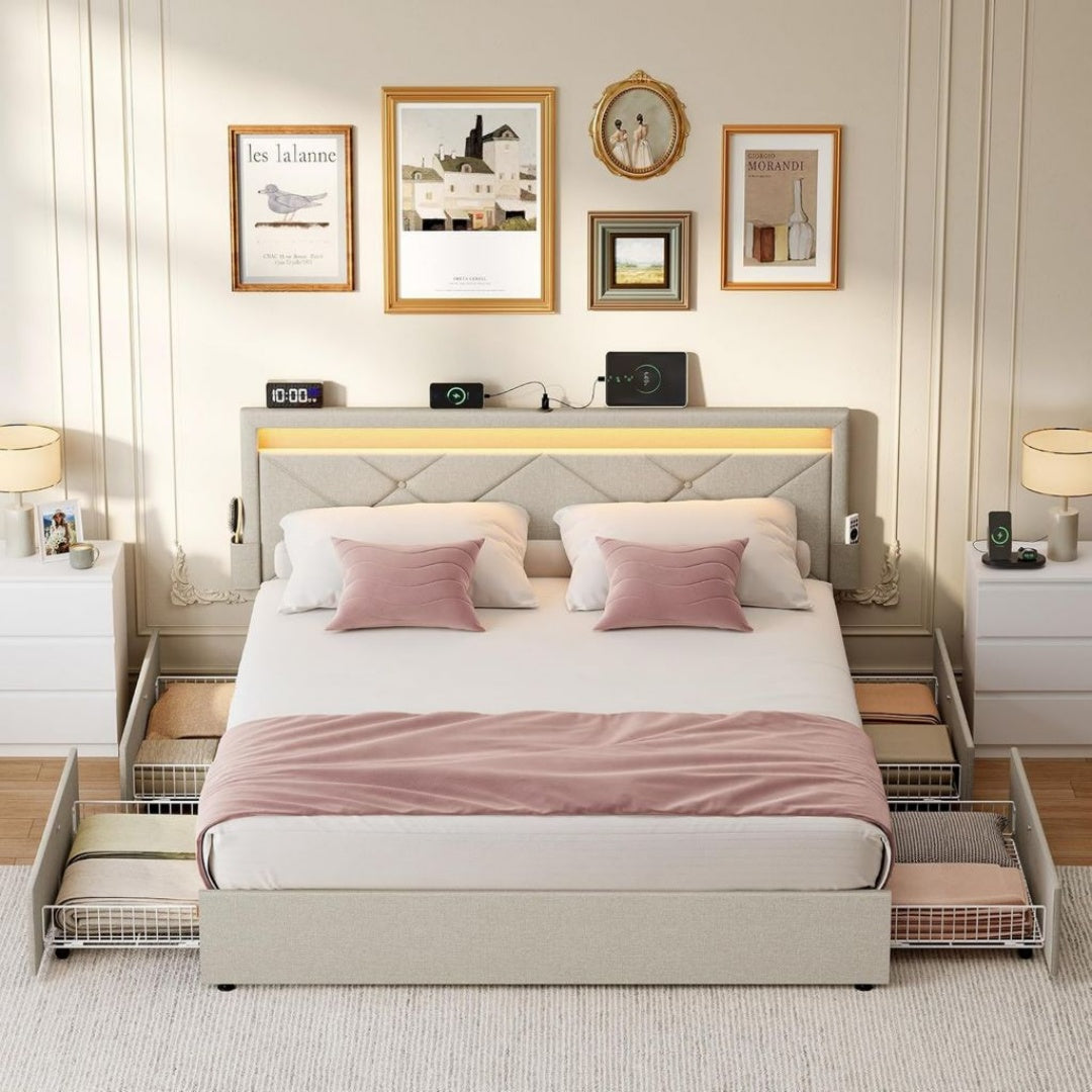 Lit Beige en Acier