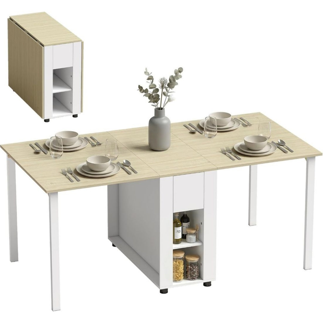 Table a Manger en Bois de Pin, Finition Blanc